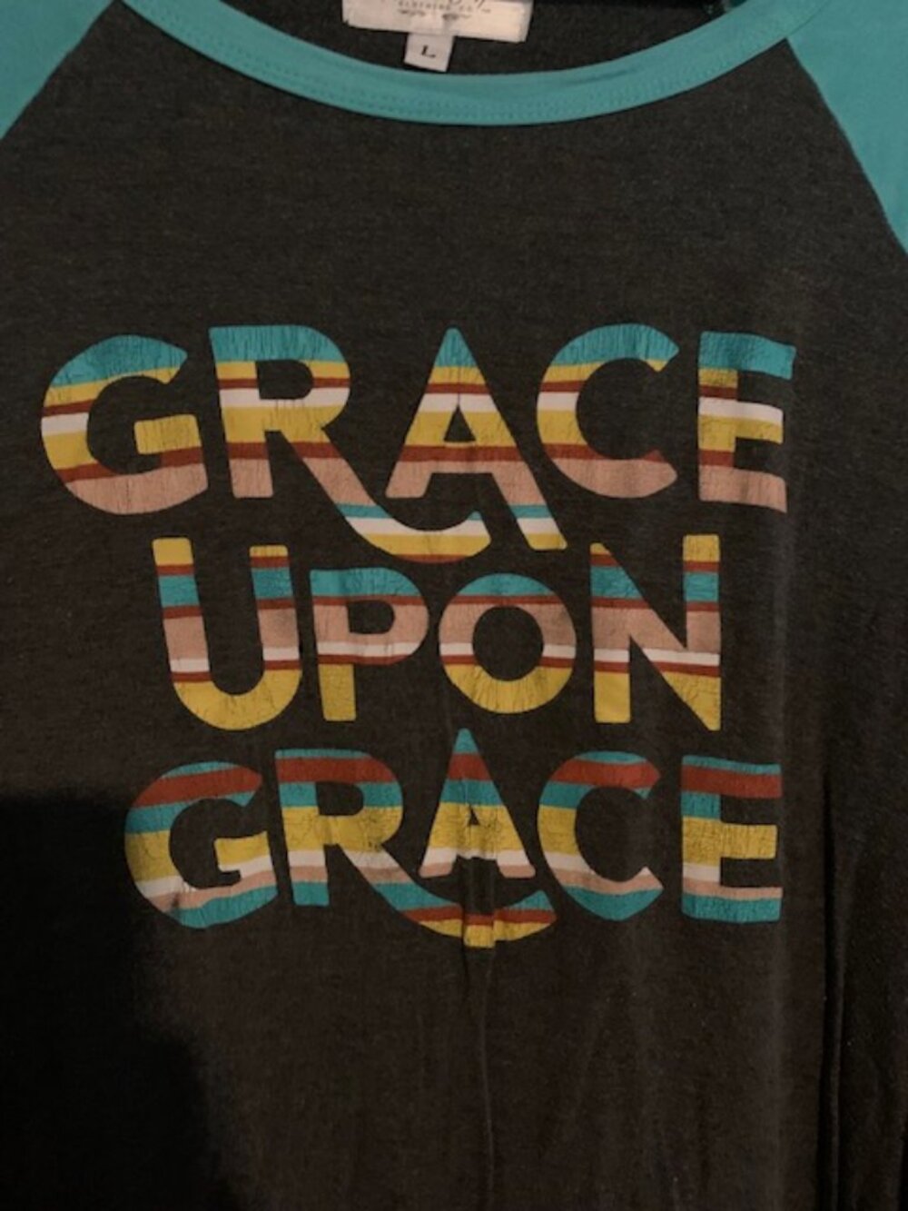Grace Upon Grace Colorblock Tee — Bold Striped Graphic
